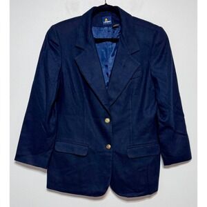 Regencycore Old Money Preppy Navy Wool Blazer Petite 10P Gold Crest Quiet Luxury